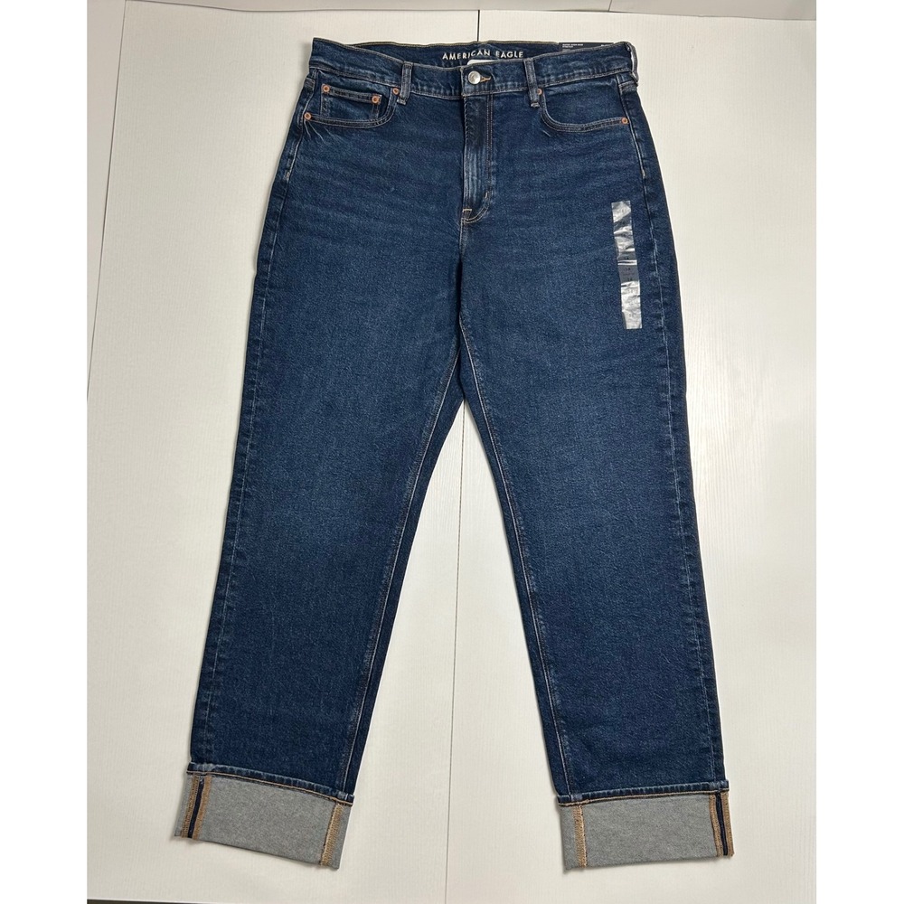 American Eagle Super High-Rise Stretch Straight Jeans Dark Rinse 14 Regular 32w